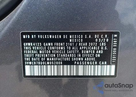 2020 Volkswagen Jetta 1.4T R-Line/1.4T S/1.4T Se from USA, damaged, VIN 3VWCB7BU0LM052808